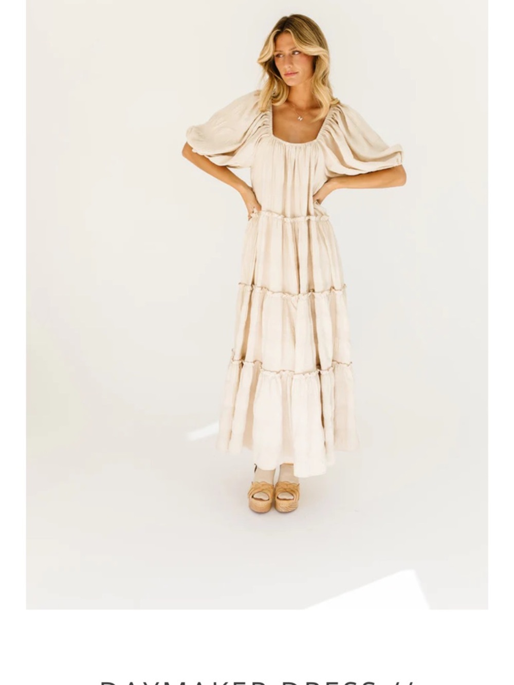 Flowing Cream Tiered Maxi Dress with Puff Sleeves